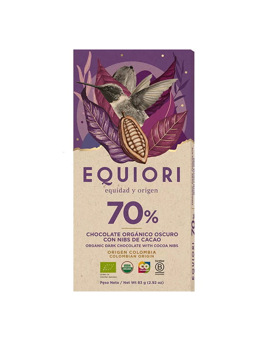 Barra De Chocolate orgánico 70 Equiori 80G